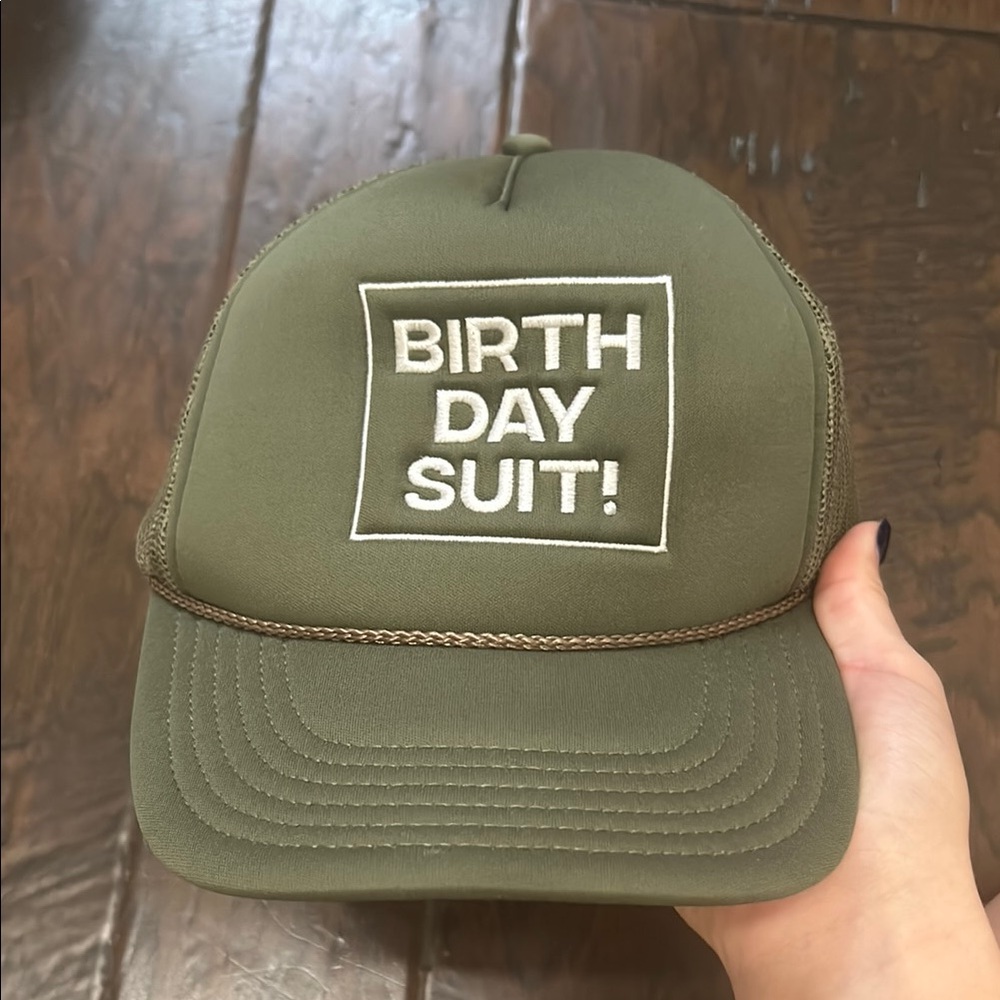 Olive Green Mesh Cap with Exclamation Design